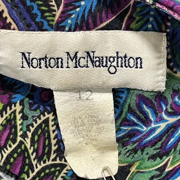 Vintage Norton McNaughton Button Up Blouse 12 Blue Purple Short Sleeve 80s Retro - Picture 3 of 5